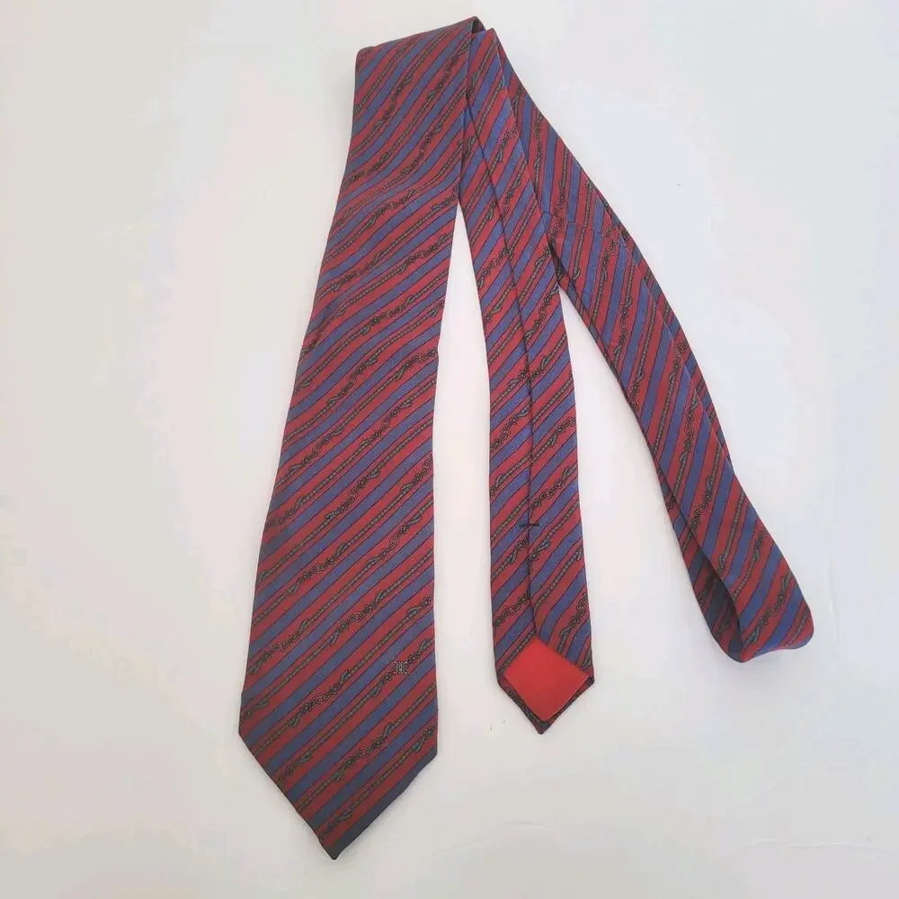 Celine Men's Neck Tie Made In Spain Designer‎ Silk Blue Red Stripped Ropes
